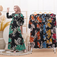 Baju Muslim Gamis Wanita Terbaru Berkualitas Motif Daun Kekinian