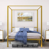 Queen/King Size 14" Metal Four Poster Canopy Bed Frame Platform Bed Frame