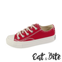 【E&amp;B】線條塗鴉個性厚底帆布鞋(紅)