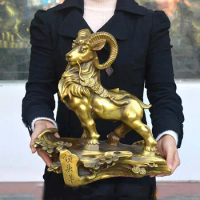 large Home store COMPANY office deco business bring wealth money good luck bellwether Leading sheep FENG SHUI copper statue