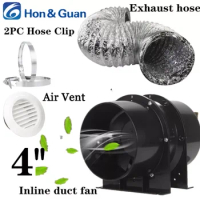 Hon&amp;Guan Inline Fan 4/6 Inch 220V Ducting Fan Exhaust Hose Clip Air Vent Kit, for Grow Tents with Carbon Filters and Hydroponics