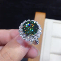 Huitan Brilliant Green Cubic Zirconia Ring Luxury Women's Finger-ring Accessories Wedding Party Engagement Bands Trendy Jewelry
