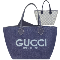 GUCCI Totissima 藍色雙面牛仔布/防水布大托特包