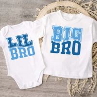 Big Bro Little Bro Print Sibling Outfit Tee Retro Family Matching Shirt Tops Big Brother Big Sister T-shirt Baby Bodysuit Romper