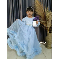 MOUZA GAUN PESTA ANAK PEREMPUAN GAUN GAMIS PANJANG BAHAN BROKAT TILE TUTU HALUS BAJU LEBARAN 2024