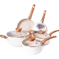 Pots and Pans Set Non Stick – Induction Hob Pot Set with Lids– 8pcs Kitchen Cookware Sets – Cooking Cream Granite Saucepan Pots