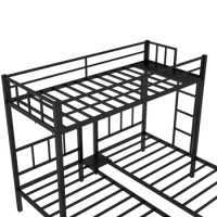 Twin over Bunk Beds for 3, XL over Bunk Bed Metal Triple Bunk Bed for indoor bedroom furniture,Black