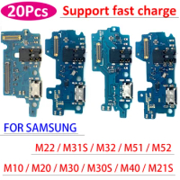 20Pcs，Tested USB Charging Port Board Flex Cable Connector Parts For Samsung M10 M20 M30 M30S M40 M21 M21S M31 M31S M51 M22 M32