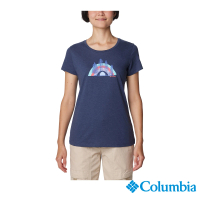 【Columbia 哥倫比亞 官方旗艦】女款-Daisy Days™LOGO短袖上衣-深藍色(UAL31250NY/IS)