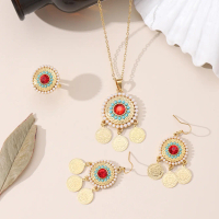 Set Kalung Loket Syiling Bulat Zirkon Merah, Barang Kemas Fesyen, Sesuai untuk Pesta, Aksesori Antin