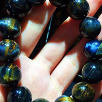 Natural Fire Blue Pietersite Round Beads Bracelet Bangle Chatoyant Cat Eye 15mm Namibia Certificate AAAAA