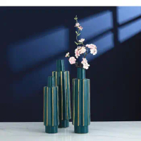 Chinese Style Home Decorative Ornaments Ceramics Desktop Vase Three-piece Suit Flower Arrangement Hydroponic Vase Fake Flowers