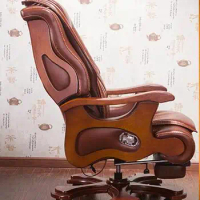 Luxury office chair swivel chair solid wood boss chair leather chair lift massage reclining leather computer chair.