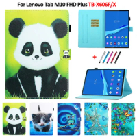 Cute Panda Owl Cat Cartoon Painted Leather Cover Funda for Lenovo M10 FHD Plus tb-x606x Tablet For Lenovo Tab M10 Plus Case 10.3