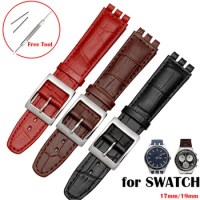 for SWATCH Watch Strap 17mm 19mm Genuine Cowhide Leather Bracelet Men Women Waterproof Sport Replacement Watchband