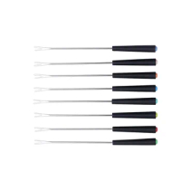 8PCS Stainless Steel Cheese Forks Plastic Handle Fondue Forks Outdoor Barbecue Fork Kitchen Tool (Black Random Color Handle