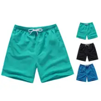 Elastic Waistband Mid-Rise Drawstring Pockets Beach Shorts with Inner Lining Men Solid Color Swim Trunks Male Sports Swimsuits