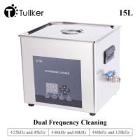 Tullker Double Frequency Ultrasonic Cleaner 15L Bath 25/45/40/80/60/120kHz Oil Degreaser Engine Ultrasound Clean Carbon Optical