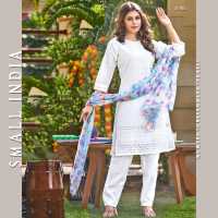 {**Free Shipping**} Small India    Pure Cotton White Suit Set, 3-Piece Set    Beautiful Suit Set for