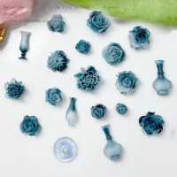 New Chinese Wind Ink Blue Vase Flowers Rose DIY Specia Manicure Jewelry Mixed Luminous Resin Explosion Accessories