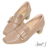 Ann’S超柔軟綿羊皮-達利軟時鐘金屬顯瘦小方頭低跟樂福鞋-4cm-卡其