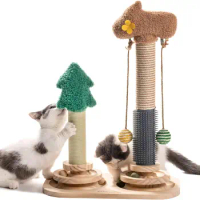Mewoofun Sisal Cat Scratch Post with Balls Kitten Cat Scratching Post Pet Furniture Cat Tree Post Interactive Cat Toy for Indoor
