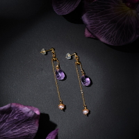 【巴黎精品】紫水晶耳環925純銀耳針-珍珠長款流蘇鍍金女飾品p1ax60