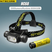 NITECORE HC68 LED Headlamp 2000 Lumens USB Rechargeable Headlight Focusable Headlamp Auxiliary Red light Dual Beam Head Lamp