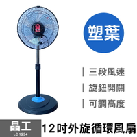 【晶工】12吋外旋循環風扇 (塑葉) LC-1234 台灣製