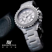 Rosdenton勞斯丹頓公司貨 征服情海 陶瓷晶鑽石英計時錶38㎜ R01 (8808MB-W)