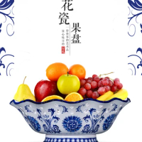 Retro Blue And White Porcelain Fruit Plate Candy Food Basket Chinese Classical Hollow Out Bowl