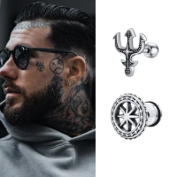 Punk Men's Trident Stud Earrings, Ancient Greek God Poseidon Neptune Earrings Stainless Steel Ear Gifts for Him Jewelry