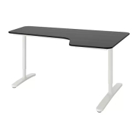 BEKANT 轉角書桌/工作桌 右側, 黑色/實木貼皮 梣木/白色, 160 x 110 公分