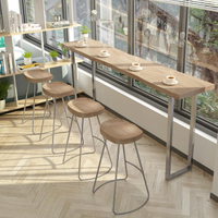 北歐實木吧臺桌簡約現代 家用靠牆窄桌高腳桌 奶茶店吧臺桌椅組合