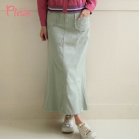 Pink*單寧牛仔魚尾剪裁長裙 N1607HD｜全館499免運
