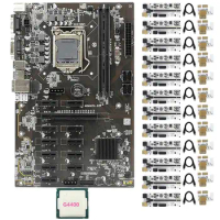 B250 BTC Mining Motherboard with 12 Pcs 010-X PCIE Riser Card+1 Pcs G4400 CPU LGA1151 DDR4 DIMM 12 PCIE Slot Motherboard