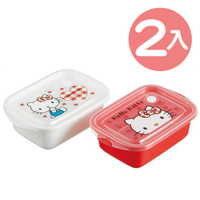 小禮堂 Hello Kitty 日製 透明保鮮盒組 方形 便當盒 餐盒 500ml (2入 紅白 愛心) 4973307-476549