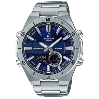 【CASIO 卡西歐】EF 雙顯男錶 不鏽鋼錶帶 藍色錶面 防水100米 十年電力(ERA-110D-2A)