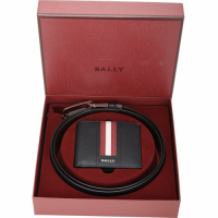 BALLY 經典條紋牛皮八卡短夾/雙面用腰帶禮盒(黑x咖啡)