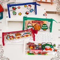 10 Pcs Wholesale transparent Christmas Pvc Pencil Case High Value Clear Pencil Bag for Kids Cute Christmas Stationery Gift Bag