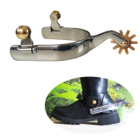 Free shipping stainless steel western spur,cowboy spur,With brass rowel&amp;buttons(Sp5101).