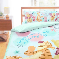 【享夢城堡】單人床包枕套3.5x6.2二件組(迪士尼小熊維尼Pooh 春芬趣-藍綠)