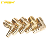 LTWFITTING 90 Degree Elbow Brass Barb Fitting 1/4 ID Hose x 1/4-Inch Male NPT Air(Pack of 5)