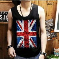 BERTON singlet/kaos tanpa lengan/kaos dalam/T-shirt Distro/Bendera Uk pria murah santai hitam motif
