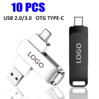 10Pcs/lot TYPE-C USB2.0 Flash Drive OTG 32GB 64GB High Speed USB3.0 Metal Pen Drive 128GB 256GB Cell Phone 2in1 for Computer