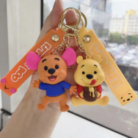 Disney Anime Pooh Bear Piglet Tigger Eeyore Figure Silicone Keychain Doll Keyring Bag Accessories Decoration Toys Birthday Gifts