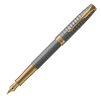 【PARKER】派克 18K金 卓爾純銀格紋金夾 F尖 鋼筆 法國製造