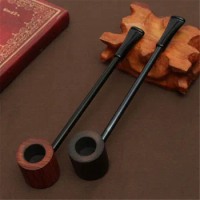 Ebony Solid Wood Tobacco Pipe Handmade Smoking Pipe Cigarette Holder Filter Wooden Smoke Pot Straight Pipe Cigarette Accessories