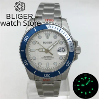 BLIGER 40mm NH35A 10ATM Waterproof White Dial Luxury Men's Automatic Watch Silver Jubilee Oyster bracelet Titanium ceramic bezel