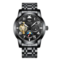 AILANG Black Steel Classic Tourbillon Men Mechanical Watches Business Waterproof Watch Luxury Brand Automatic Watch